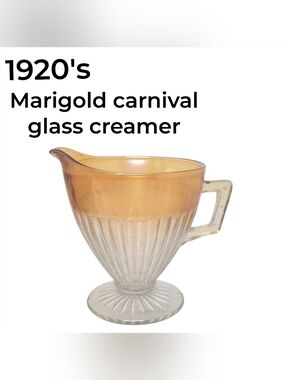 Vintage 1930s Marigold Rim & Clear  Carnival Glass Creamer